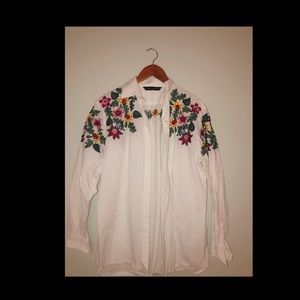 ZARA floral embroidered button-down